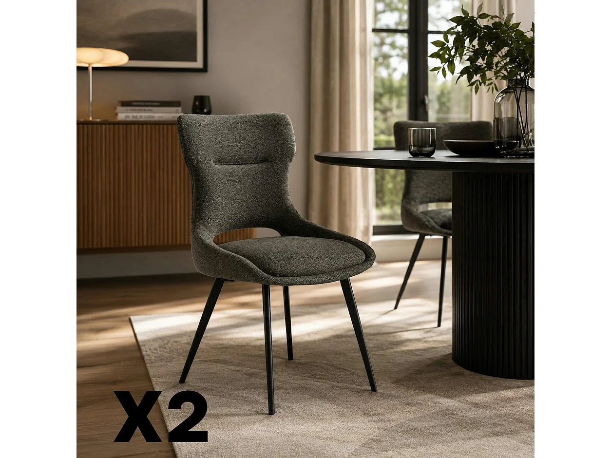 Chaise de salle à manger grise en tissu (lot de 2) LUGANO