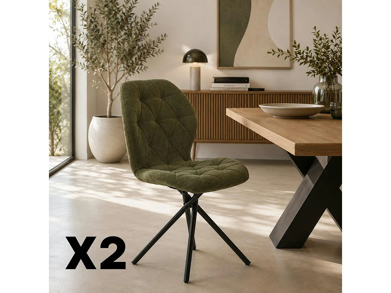 Chaise salle à manger verte à pieds croisés (x2) LUGANO