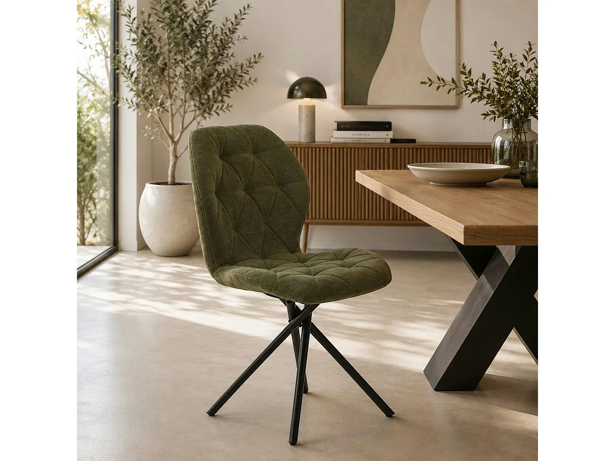 Chaise salle à manger verte à pieds croisés (x2) LUGANO