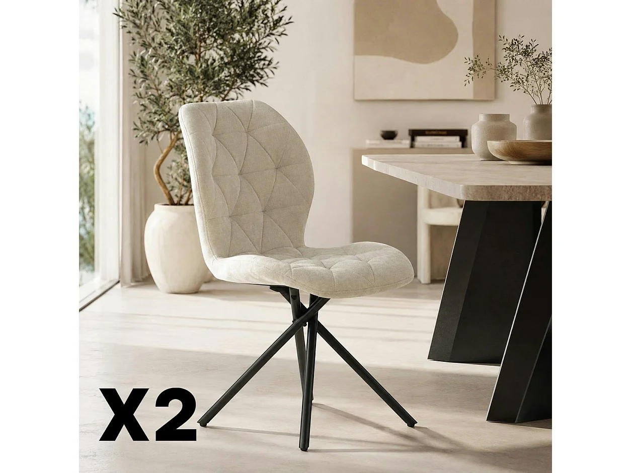 Chaise salle à manger beige à pieds croisés (x2) LUGANO