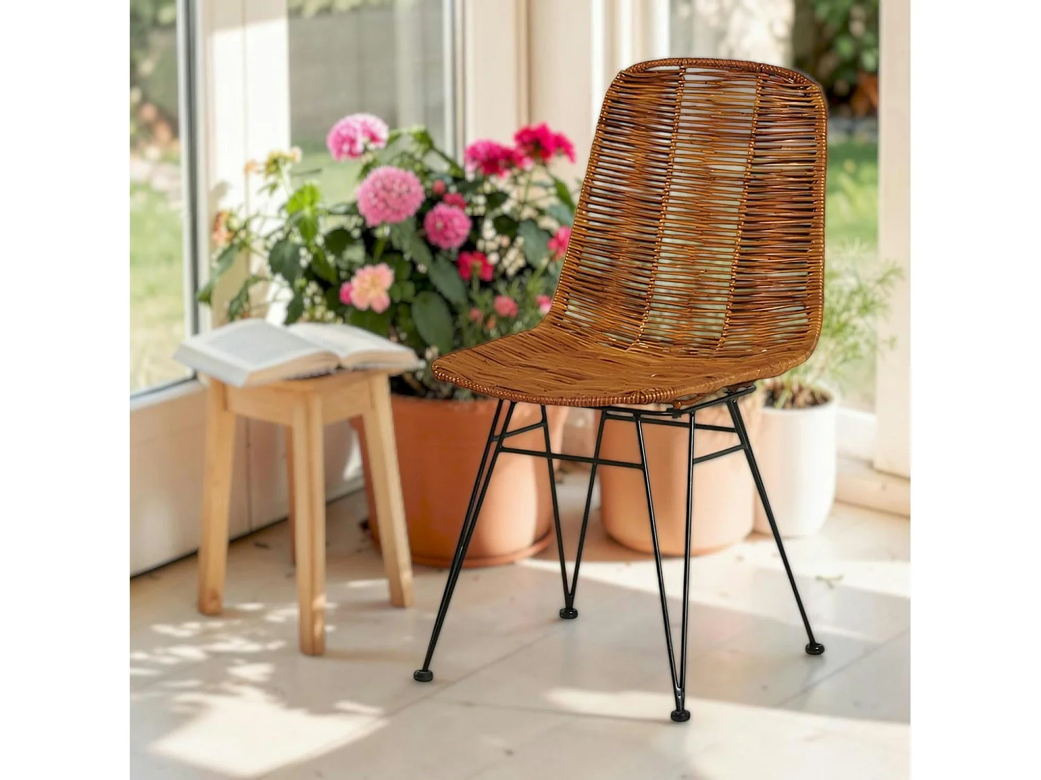 Chaise en rotin naturel pieds métal noir (lot de 2) CANADA