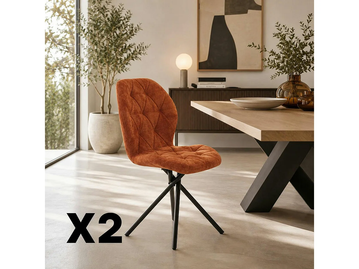 Chaise salle à manger terracotta à pieds croisés (x2) LUGANO