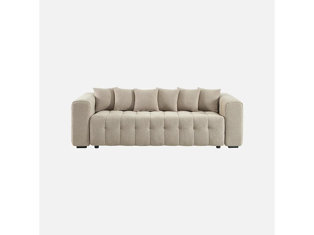 Canapé convertible 3 places bouclette texturée avec coffre beige - Leon