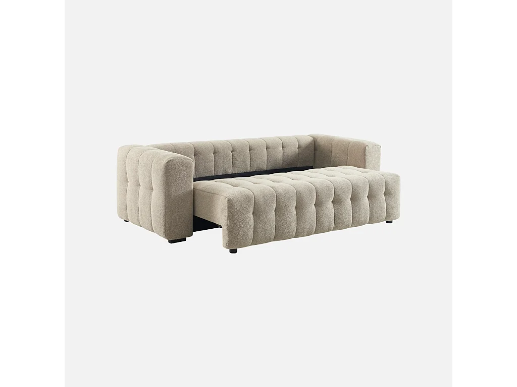 Canapé convertible 3 places bouclette texturée avec coffre beige - Leon