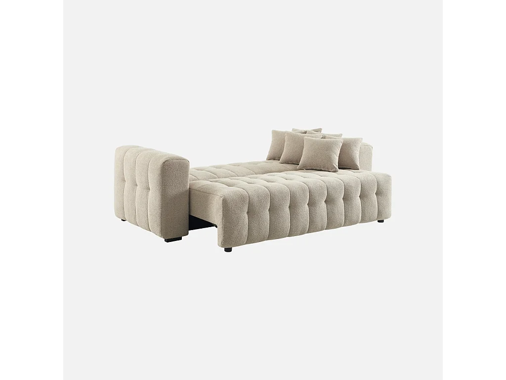 Canapé convertible 3 places bouclette texturée avec coffre beige - Leon