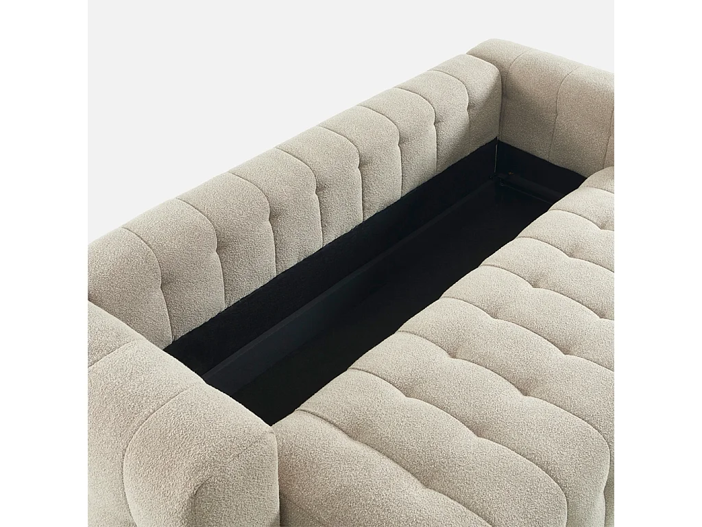 Canapé convertible 3 places bouclette texturée avec coffre beige - Leon