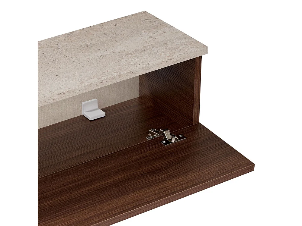 Yara - Meuble tv suspendu 2 portes en bois et effet travertin L140cm - Bois foncé