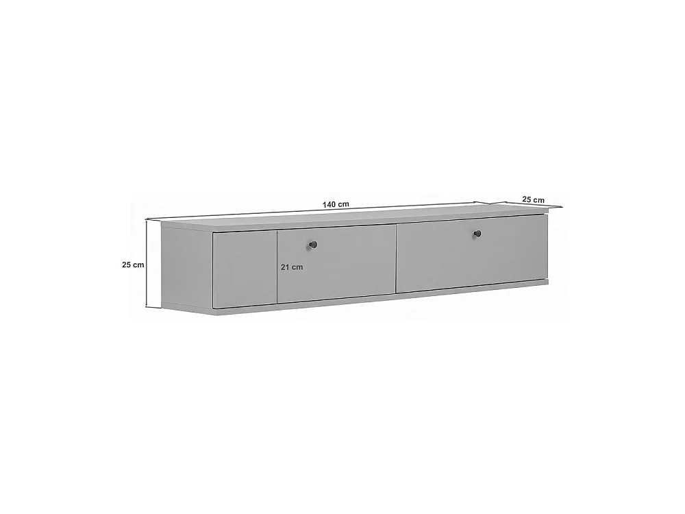 Yara - Meuble tv suspendu 2 portes en bois et effet travertin L140cm - Bois foncé