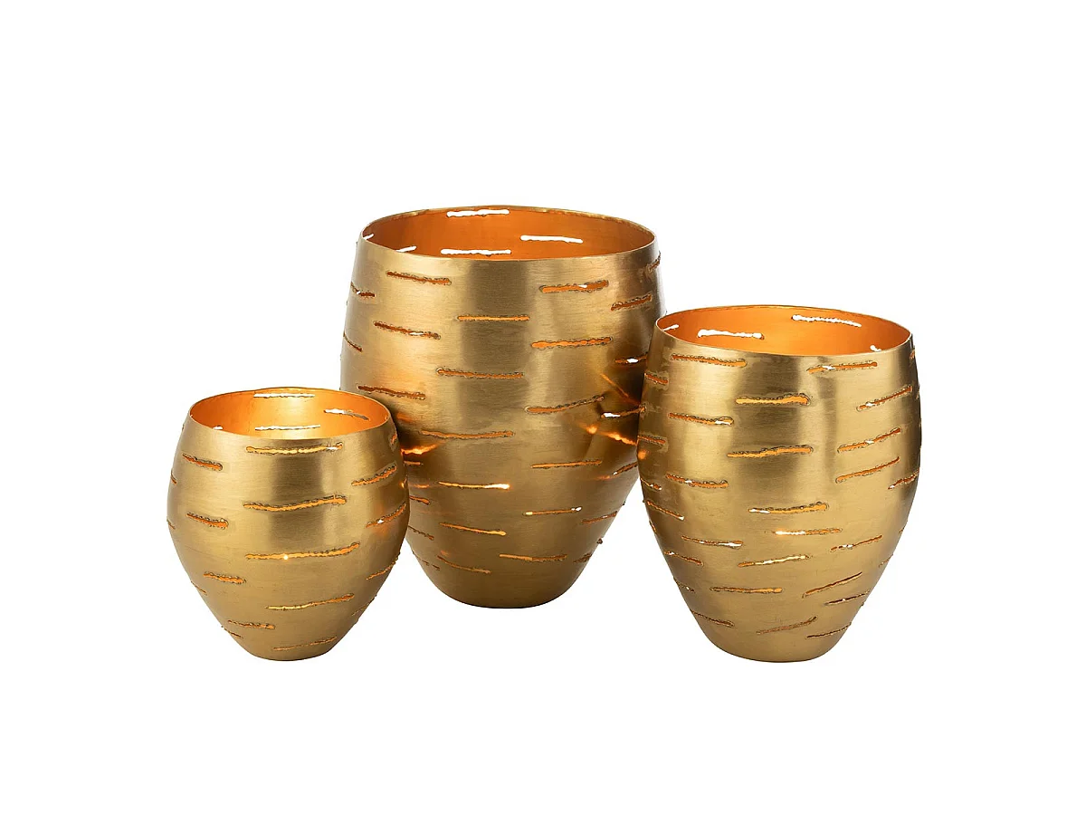Lot de 3 Photophores en Métal "Wilburn" 52cm Or