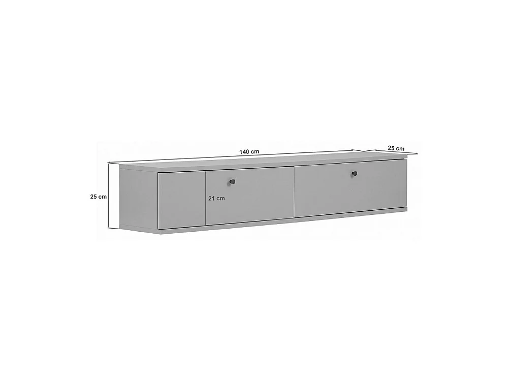 Yara - Meuble tv suspendu 2 portes en bois L140cm - Bois foncé