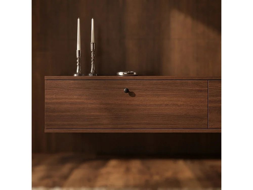 Yara - Meuble tv suspendu 2 portes en bois L160cm - Bois foncé