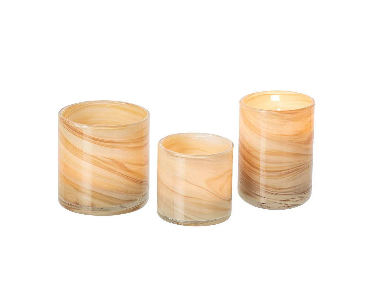 Lot de 3 Photophores Effet Marbre "Latte" 10cm Beige