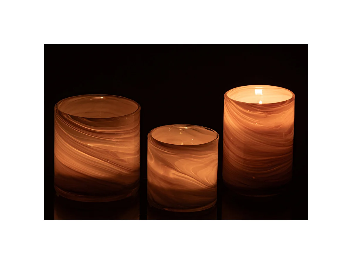 Lot de 3 Photophores Effet Marbre "Latte" 10cm Beige