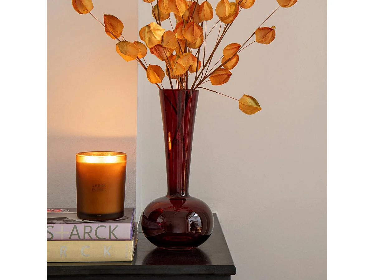 Vase Design en Verre "Iris" 32cm Bordeaux