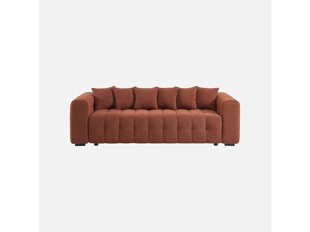 Canapé convertible 3 places bouclette texturée avec coffre terracotta - Leon