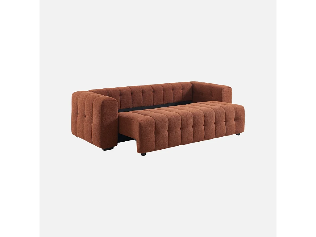 Canapé convertible 3 places bouclette texturée avec coffre terracotta - Leon