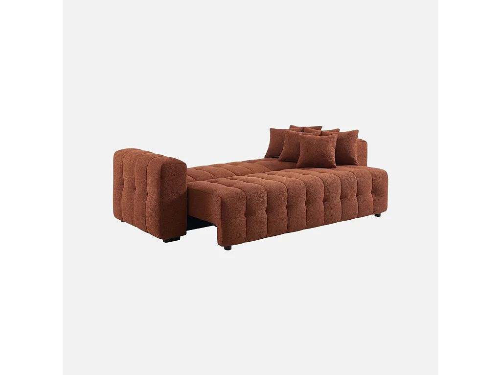 Canapé convertible 3 places bouclette texturée avec coffre terracotta - Leon