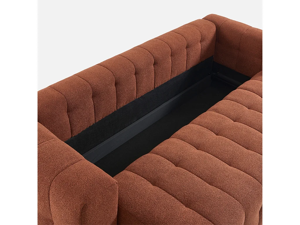 Canapé convertible 3 places bouclette texturée avec coffre terracotta - Leon