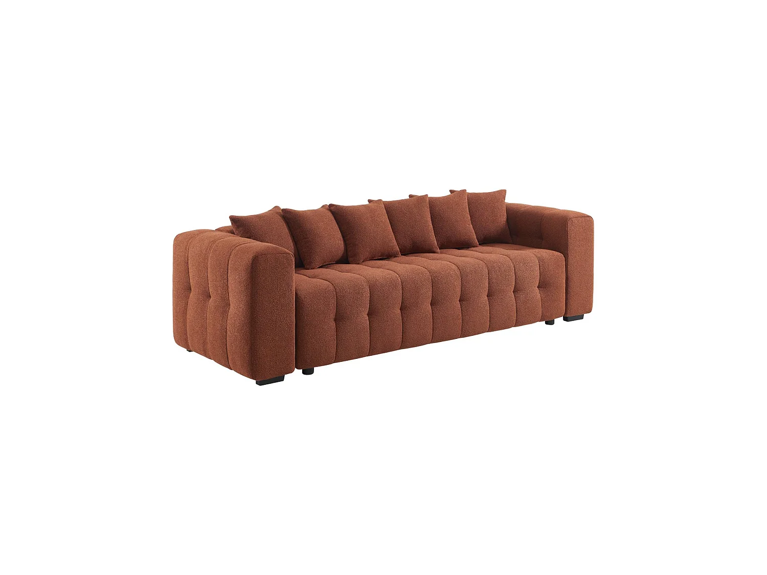 Canapé convertible 3 places bouclette texturée avec coffre terracotta - Leon