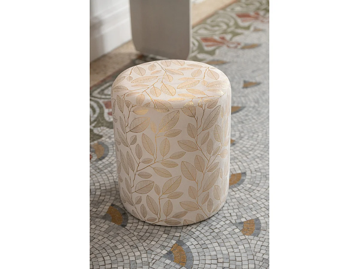 Pouf Cylindrique "Moon" 41cm Écru & Doré