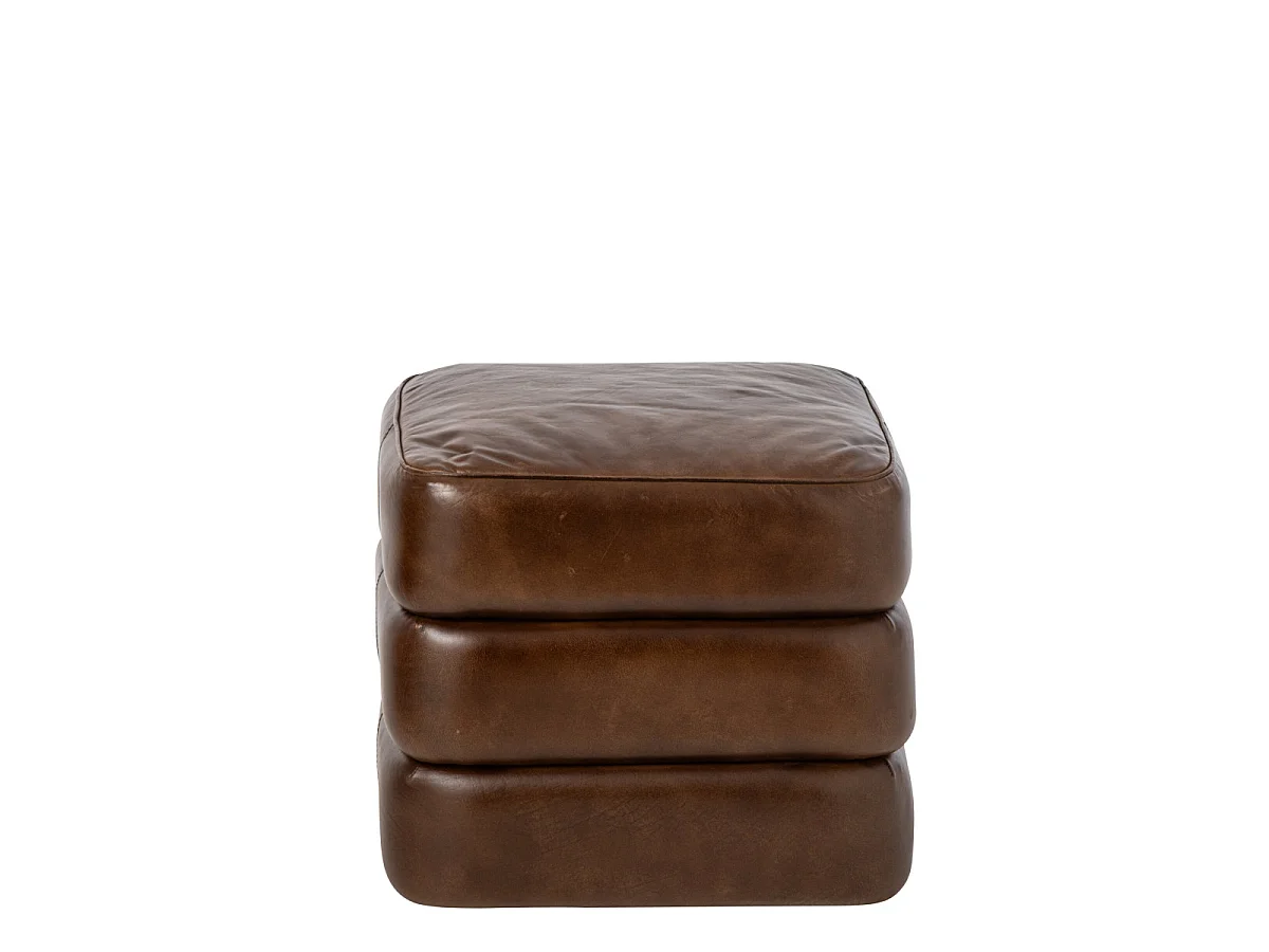 Pouf Carré en Cuir "Austin" 46cm Marron
