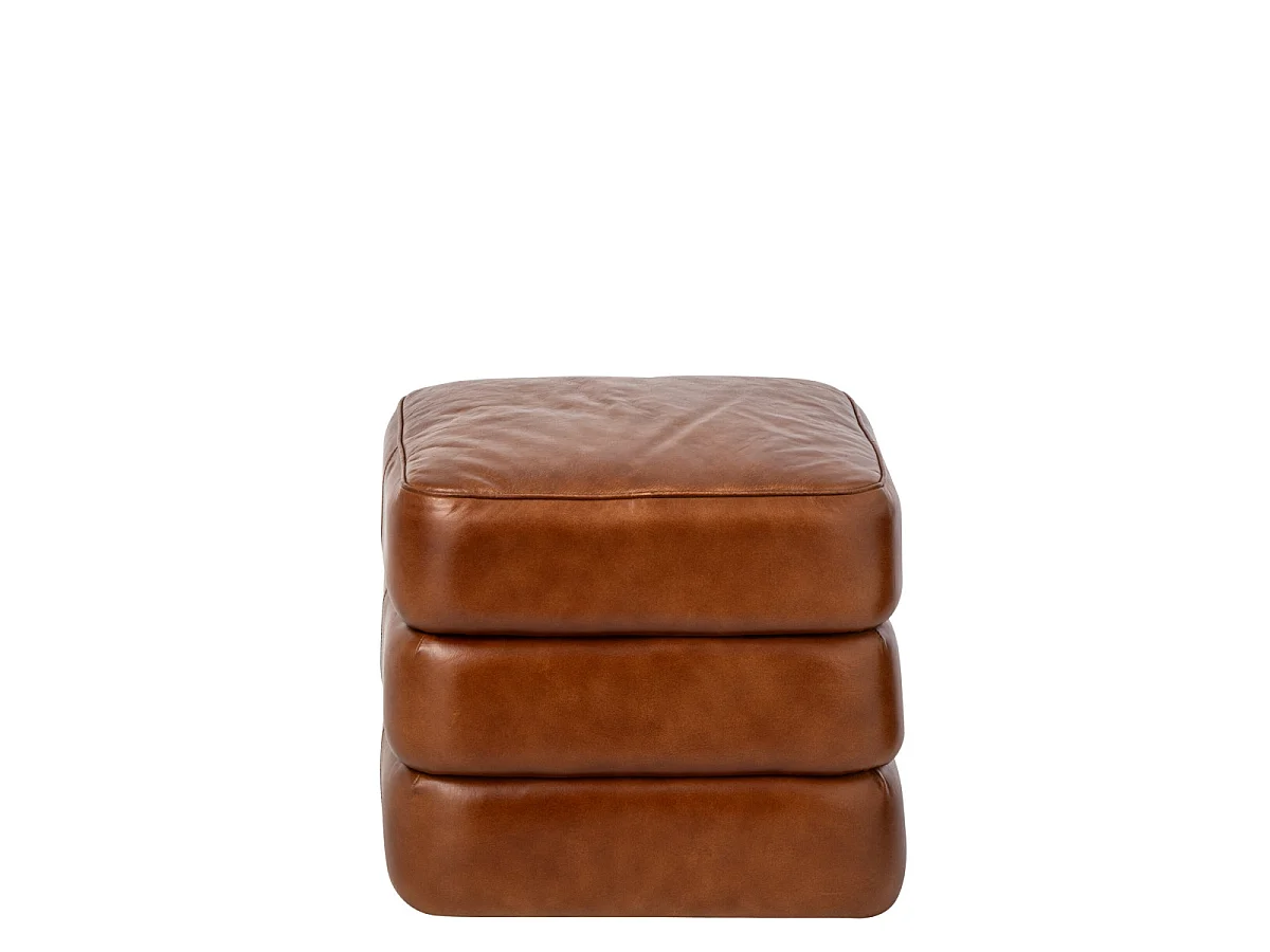 Pouf Carré en Cuir "Austin" 46cm Camel