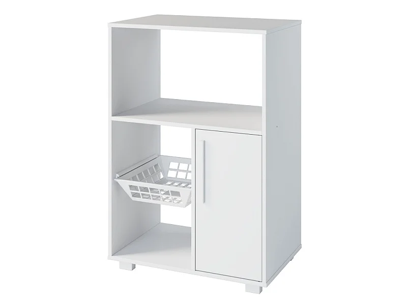 Desserte de Cuisine Micro-Onde Blanche Mobile 1 Porte 1 Panier L 54 H 80 P 35.5 cm