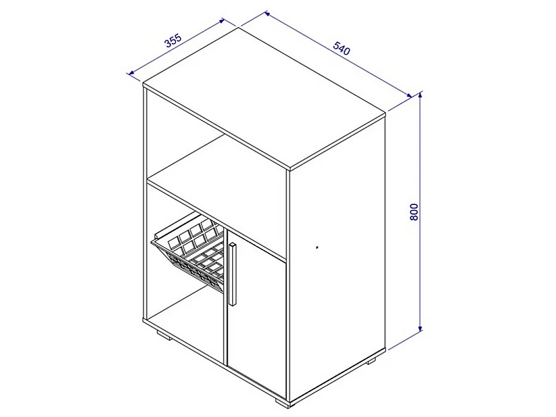 Desserte de Cuisine Micro-Onde Blanche Mobile 1 Porte 1 Panier L 54 H 80 P 35.5 cm