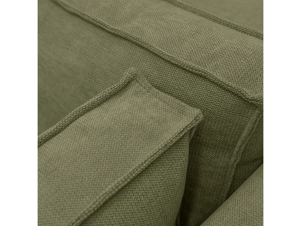 Canapé d'angle à droite convertible 3 places avec coffre en tissu chenille vert olive - Barani