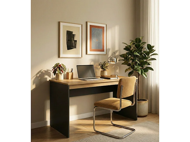 Bureau Chêne et Noir L 135 H 79 P 53.5 cm