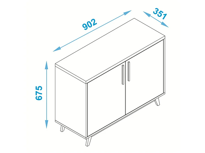 Buffet Scandinave Blanc 2 Portes 4 Niches Pieds Pin L 90.2 H 67.5 P 35.1 cm
