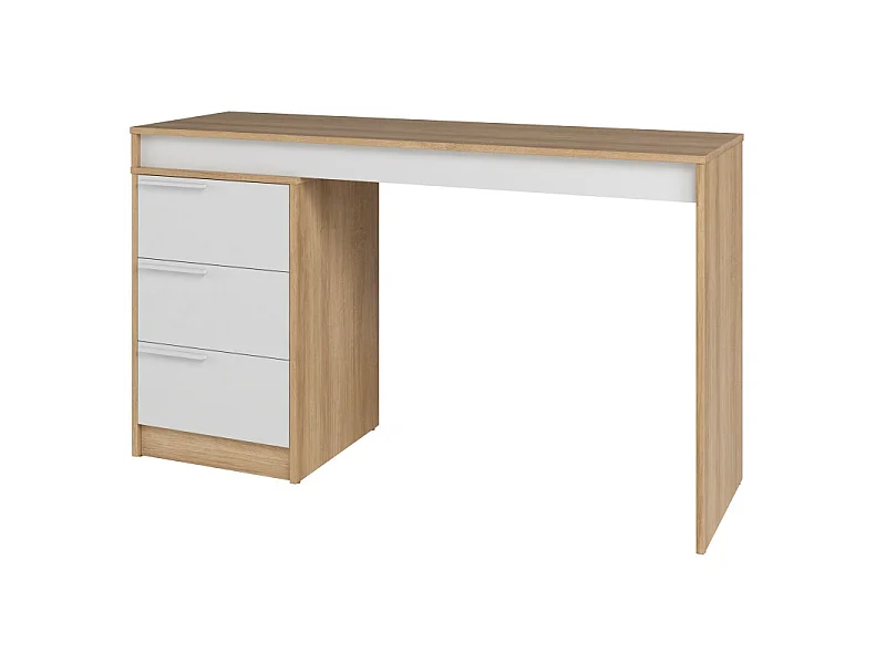 Bureau et Caisson 3 Tiroirs Amovible Chêne et Blanc L 176.5 H 78.5 P 38 cm