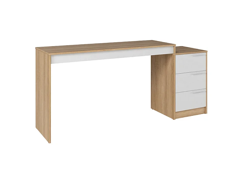Bureau et Caisson 3 Tiroirs Amovible Chêne et Blanc L 176.5 H 78.5 P 38 cm