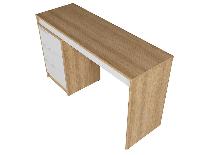 Bureau et Caisson 3 Tiroirs Amovible Chêne et Blanc L 176.5 H 78.5 P 38 cm