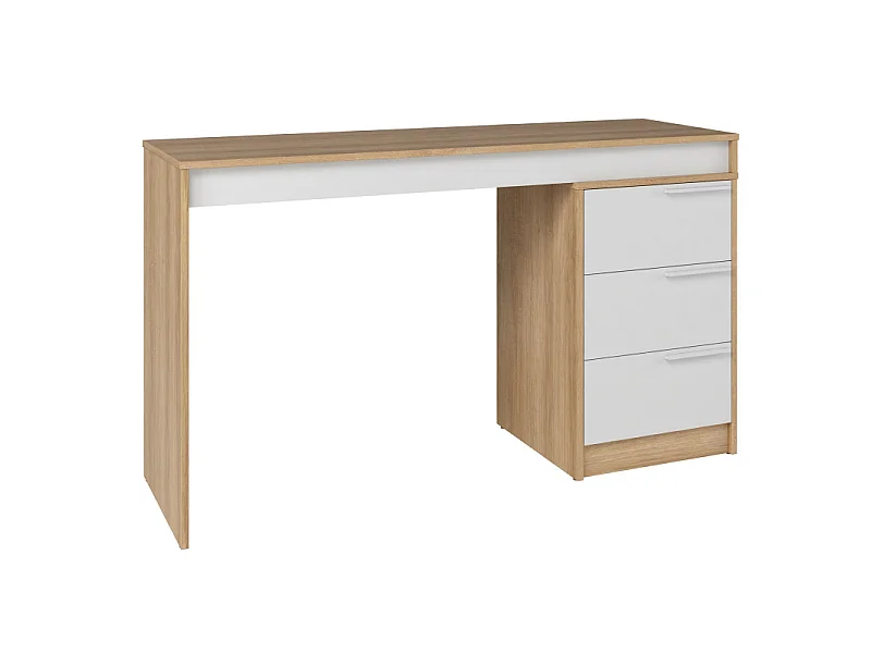 Bureau et Caisson 3 Tiroirs Amovible Chêne et Blanc L 176.5 H 78.5 P 38 cm