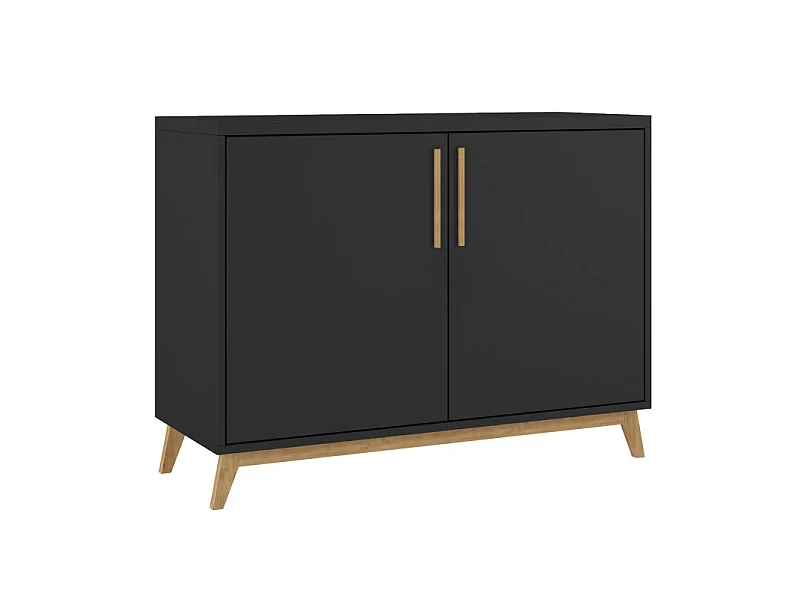 Buffet Scandinave Noir 2 Portes 4 Niches Pieds Pin L 90.2 H 67.5 P 35.1 cm