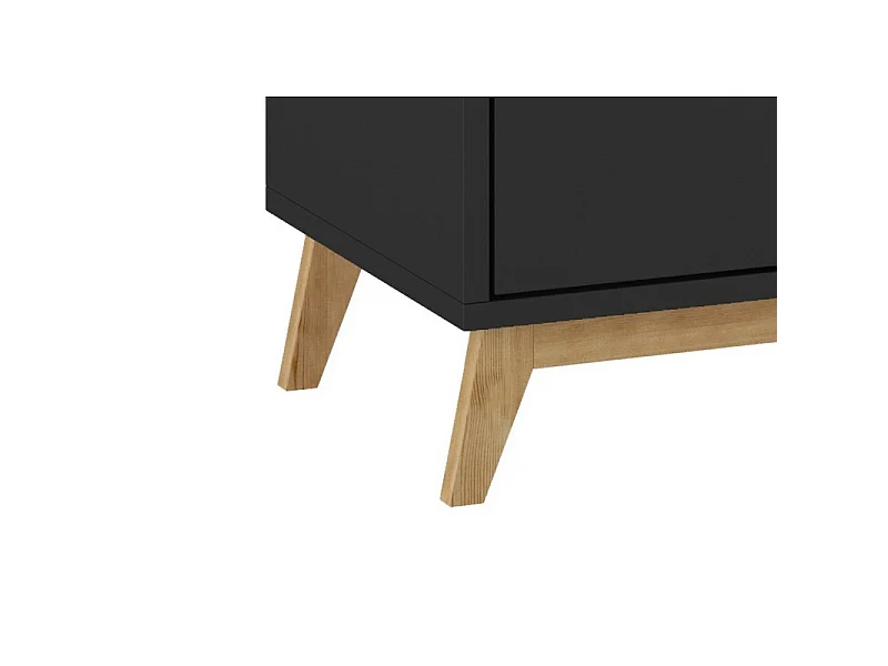Buffet Scandinave Noir 2 Portes 4 Niches Pieds Pin L 90.2 H 67.5 P 35.1 cm