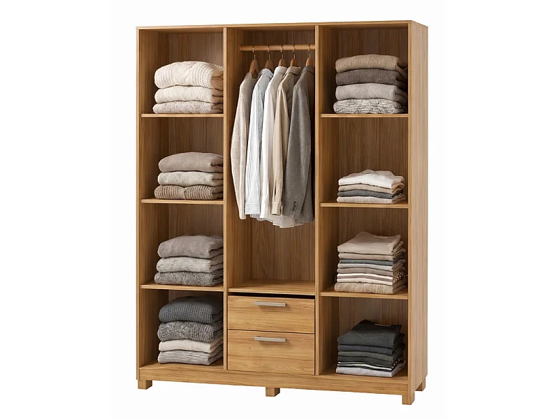 Armoire Dressing 6 Portes 2 Tiroirs 9 Niches Chêne et Blanc L 135.4 H 178 P 36.5 cm