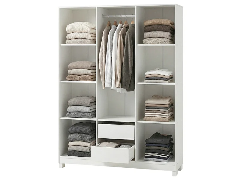 Armoire Dressing 6 Portes 2 Tiroirs 9 Niches Blanche L 135.4 H 178 P 36.5 cm