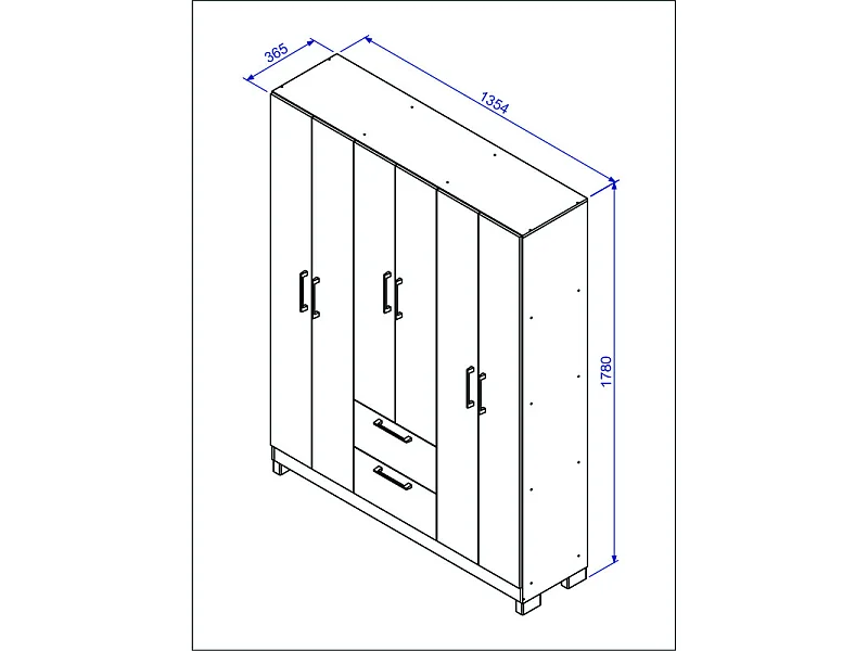 Armoire Dressing 6 Portes 2 Tiroirs 9 Niches Blanche L 135.4 H 178 P 36.5 cm