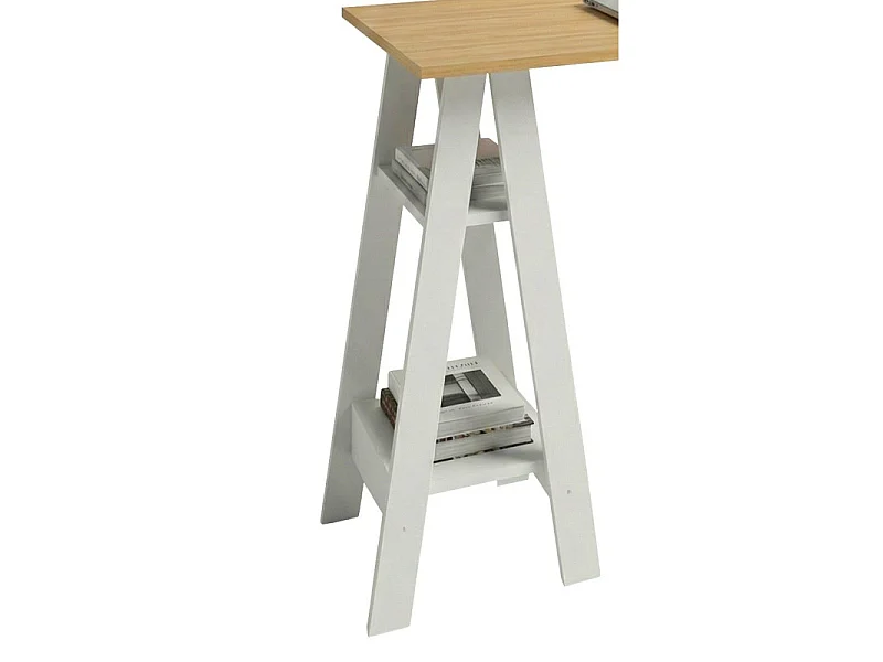 Bureau Tréteau et Caisson 3 Tiroirs Blanc et Chêne L 135 H 75 P 60 cm