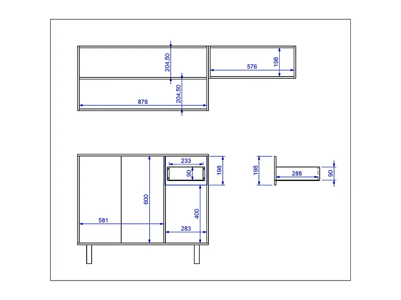 Cuisine équipée 4 Portes 1 Tiroir 5 Niches Chêne et Blanc L 150 H 200 P 40.5 cm