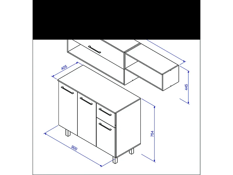 Cuisine équipée 4 Portes 1 Tiroir 5 Niches Chêne et Blanc L 150 H 200 P 40.5 cm