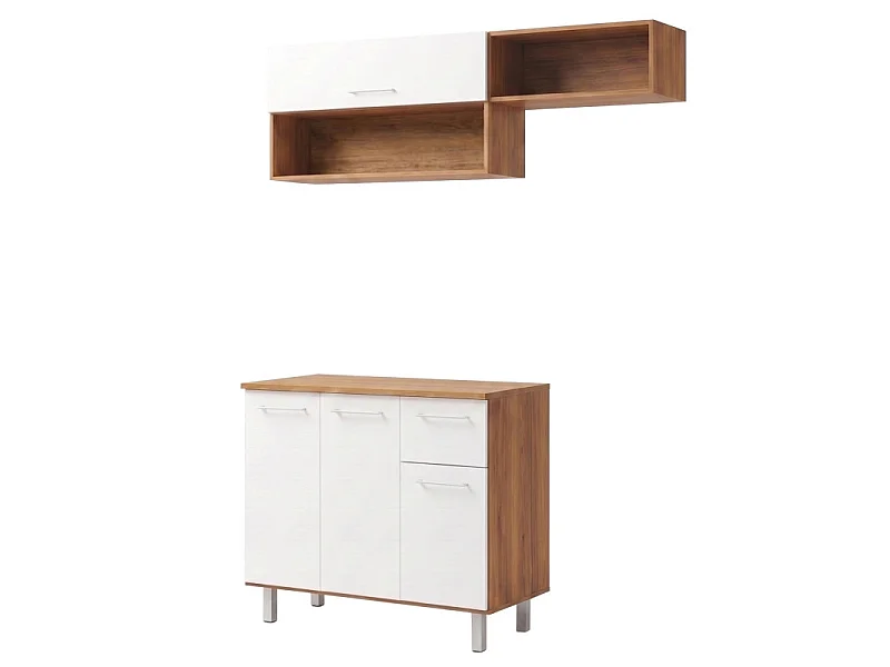 Cuisine équipée 4 Portes 1 Tiroir 5 Niches Chêne et Blanc L 150 H 200 P 40.5 cm