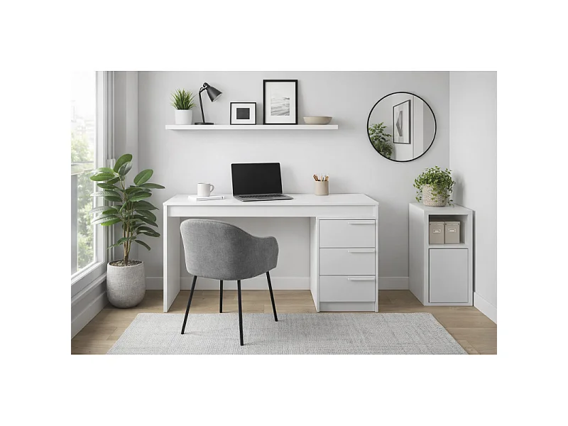 Bureau et Caisson 3 Tiroirs Amovible Blanc L 176.5 H 78.5 P 38 cm