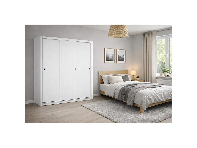 Armoire Dressing 3 Portes Coulissantes 4 Tiroirs 11 Niches Blanche L 185.5 H 208 P 49.5 cm