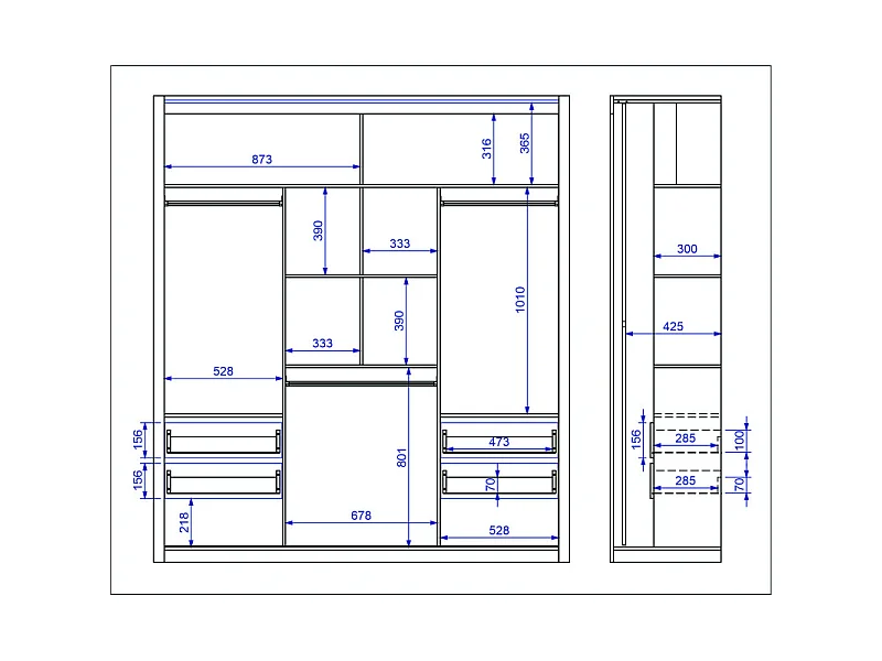Armoire Dressing 3 Portes Coulissantes 4 Tiroirs 11 Niches Blanche L 185.5 H 208 P 49.5 cm