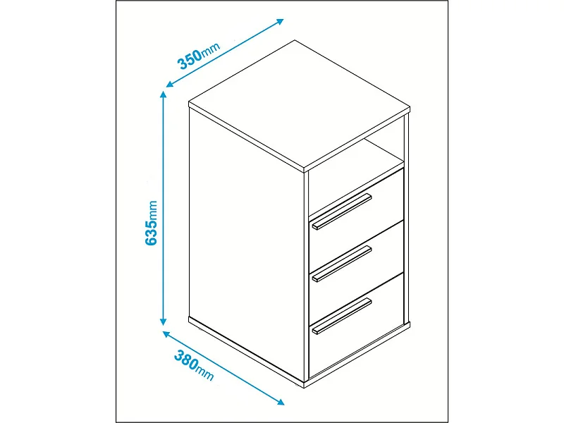 Caisson de rangement 3 Tiroirs 1 Niche Chêne et Noir L 35 H 63.5 P 38 cm