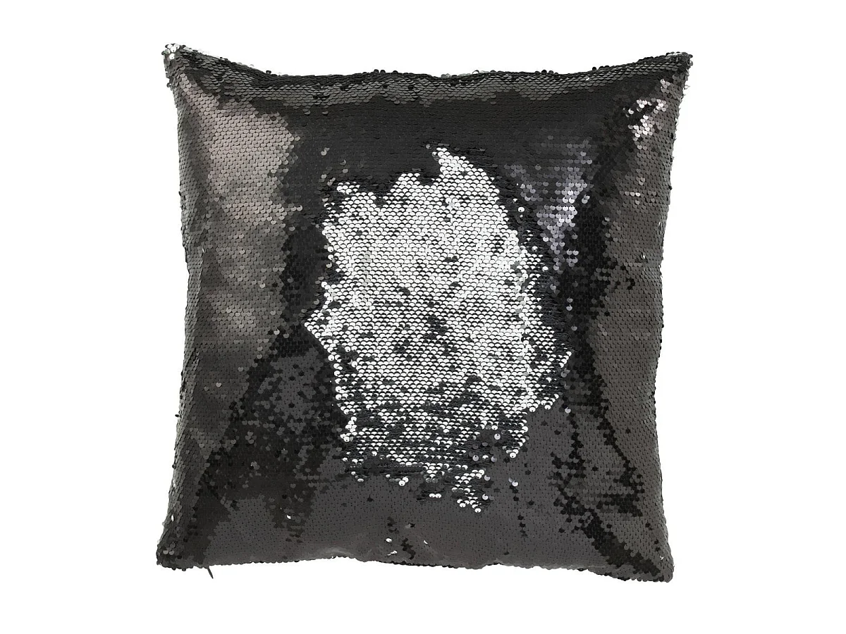 Coussin Déco Réversible "Sequin" 45x45cm Noir & Argent