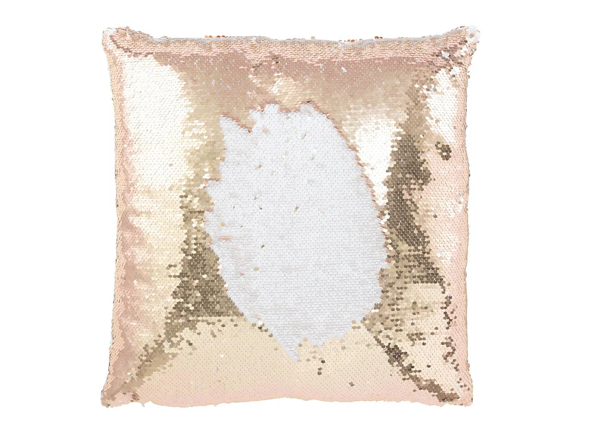 Coussin Déco Réversible "Sequin" 45x45cm Champagne & Blanc